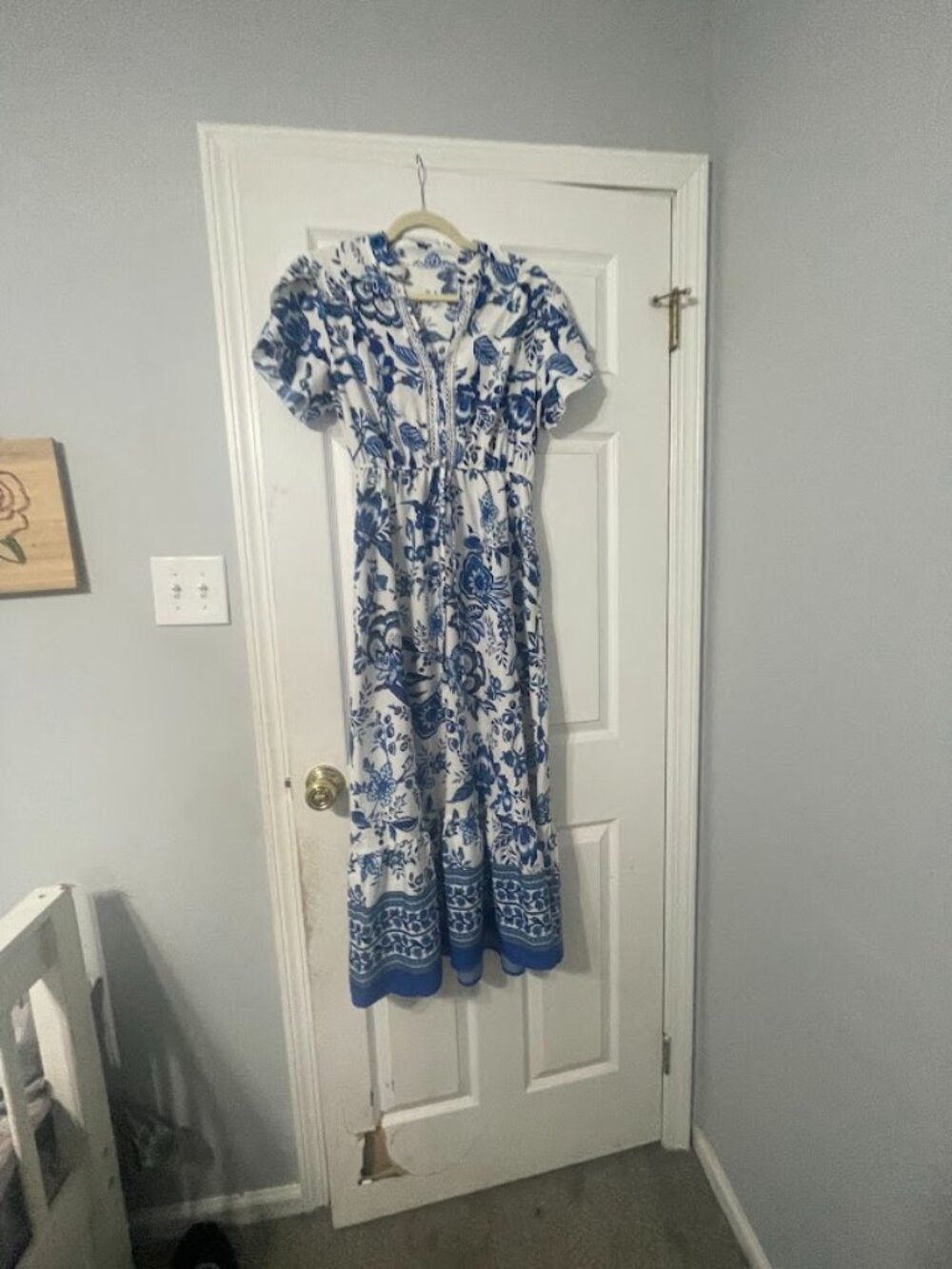 Blue and White Floral Maxi Dress Short Sleeve
